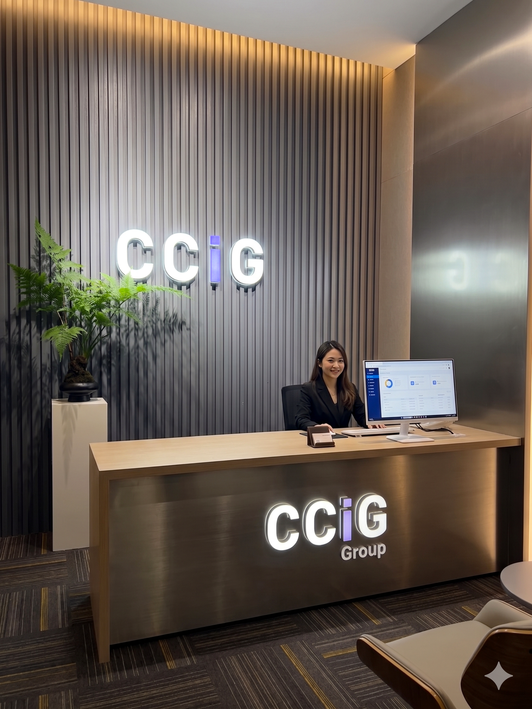 CCIG illuminated interior logo wall